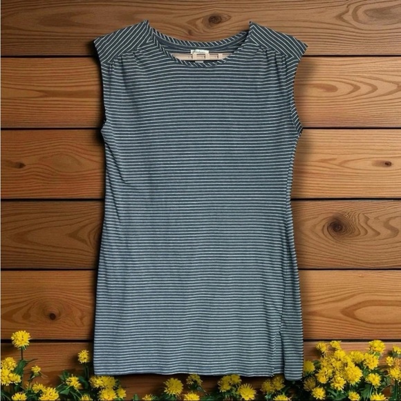 Sundance Day to Day Coastal Shift Dress Sz L Blue Striped Cap Sleeve Beach - Picture 2 of 11